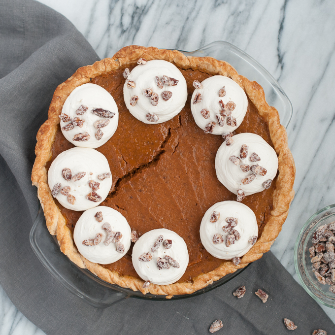 pumpkin pie with special thanksgiving whipped topping